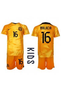 Fotbalové Dres Holandsko Tyrell Malacia #16 Dětské Domácí Oblečení MS 2022 Krátký Rukáv (+ trenýrky)